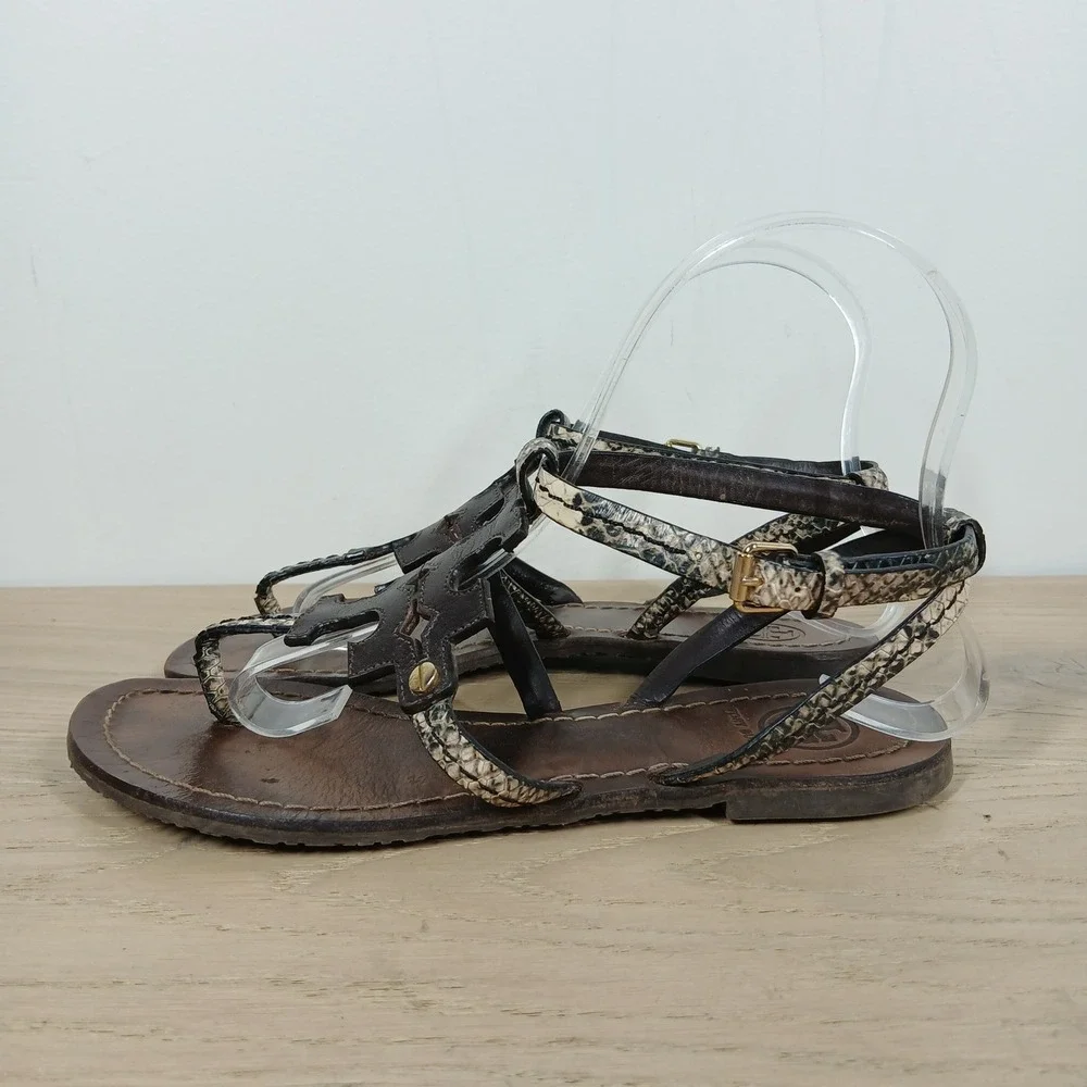 Tory Burch Miller Gladiator Sandals Womens 5.5M Brown Leather Snakeskin Thong